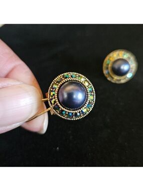 Heidi Daus Blue Faux Pearl Surrounded by Crystals Pierced Earrings